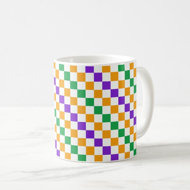 Mardi gras-diagonalt schackbrädemönster kaffemugg (Framsida höger)