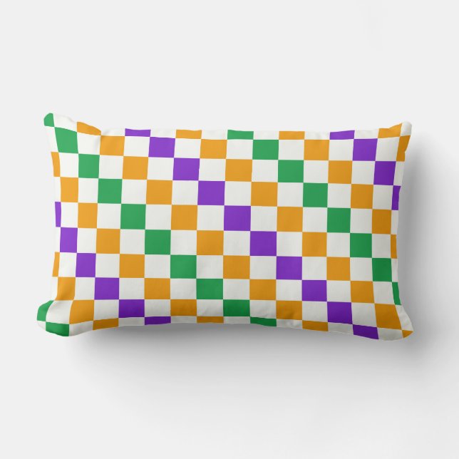 Mardi gras-diagonalt schackbrädemönster lumbarkudde (Framsida)