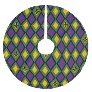 Mardi Gras Diamond Mönster med Fleur De Lis Julgransmatta Borstad Polyester