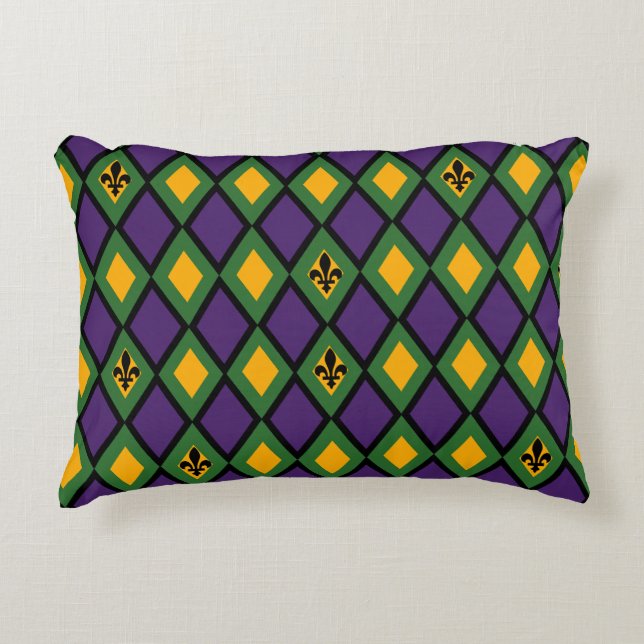 Mardi Gras Diamond Mönster med Fleur De Lis Prydnadskudde (Framsidan)