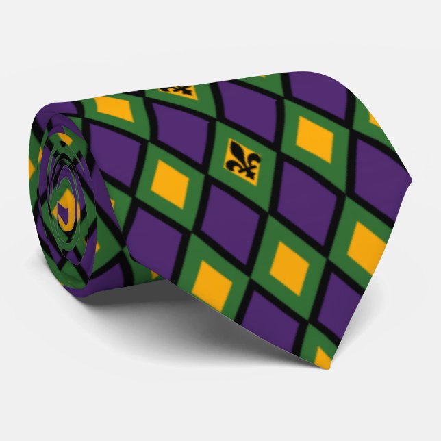 Mardi Gras Diamond Mönster med Fleur De Lis Slips (Rullad)