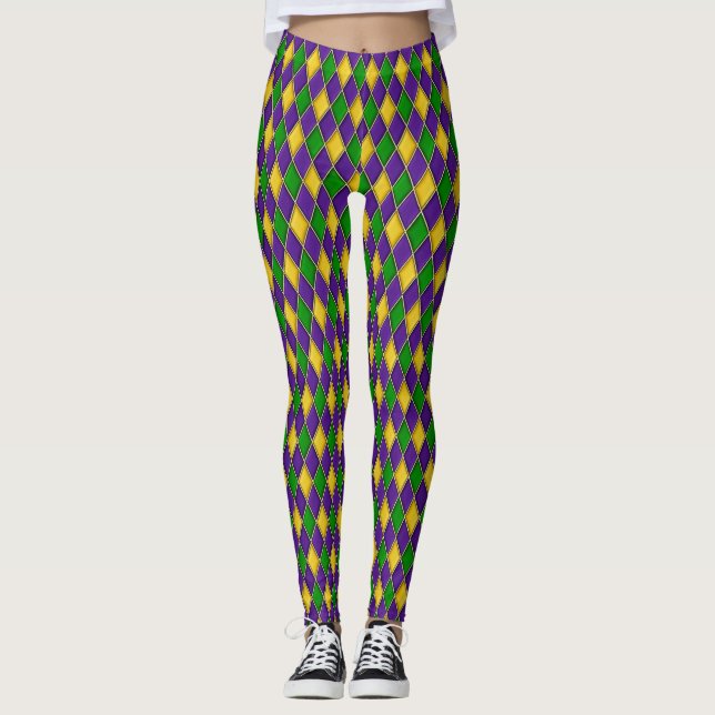 Mardi Gras Diamonds Harlequin Print Mönster Leggings (Framsida)