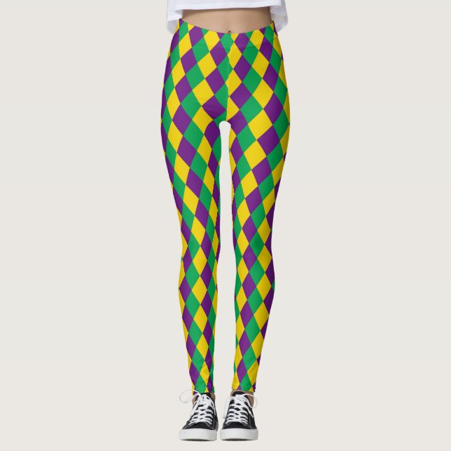 Mardi Gras Diamonds: Vibrant Festive Mönster Leggings (Framsida)