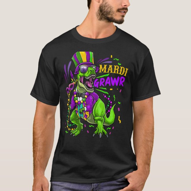 Mardi Gras Dinosaur T Rex Funny Mardi Grawr Boys K T Shirt (Framsida)