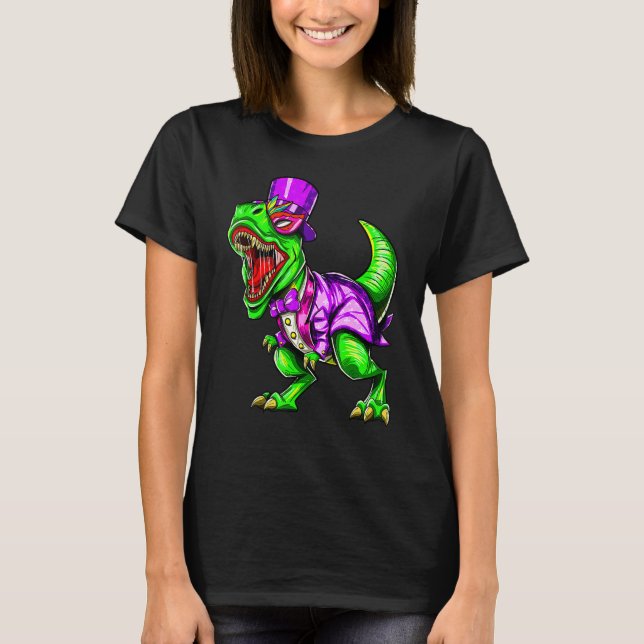 Mardi Gras Dinosaur Trex Dino T Rex T Shirt (Framsida)