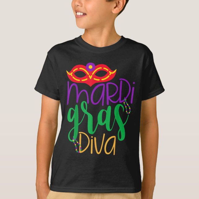 Mardi Gras Diva - Mask And Beads Design  T Shirt (Framsida)