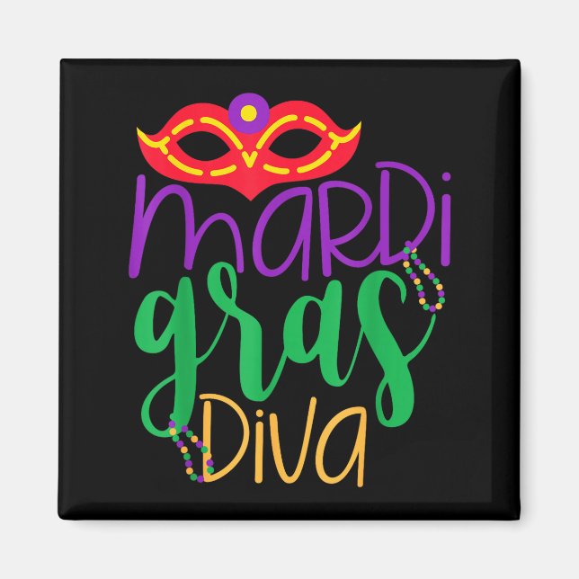 Mardi Gras Diva - Masker och pärlor Design  Magnet (Framsidan)