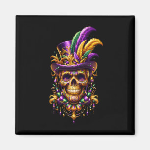 Mardi Gras Dödskalle Topphatt New Orleans Schaman Magnet