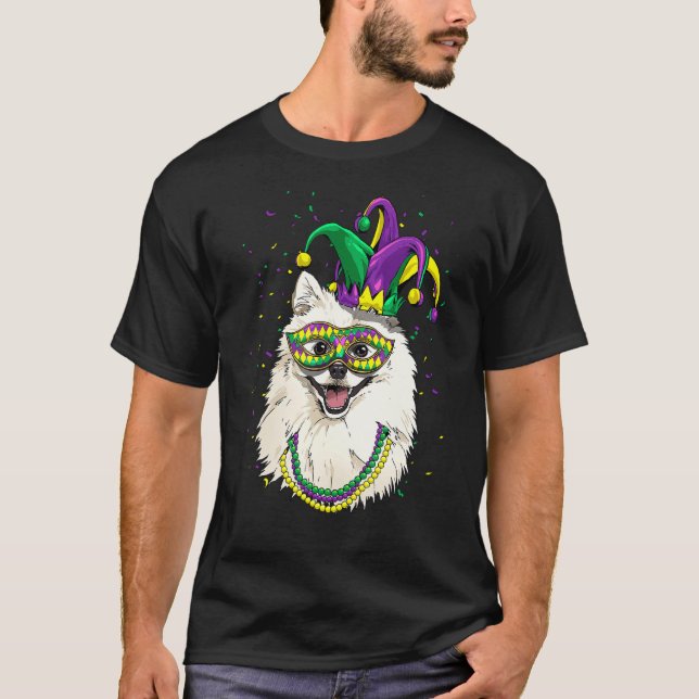 Mardi Gras Dog Carnival American Eskimo Jester Pet T Shirt (Framsida)