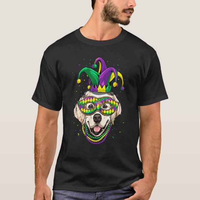 Mardi Gras Dog Carnival Golden Retriever Jester Do T Shirt (Framsida)