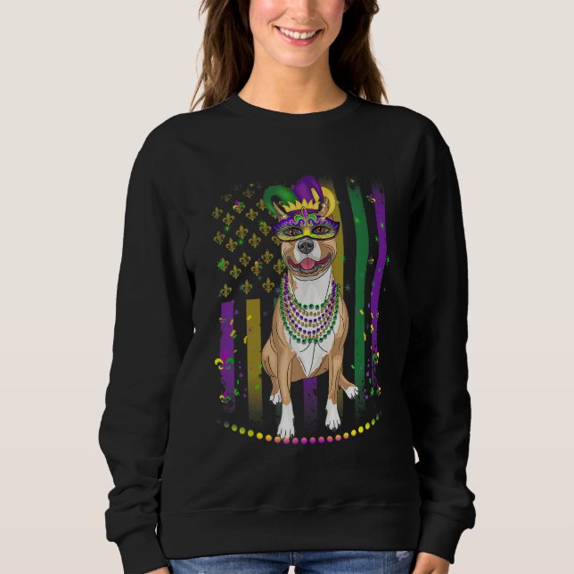 Mardi Gras Dog Carnival Pitbull Dog Jester Pet Pup T Shirt (Framsida)