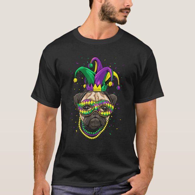 Mardi Gras Dog Carnival Pug Dog Jester Pug  Pug Mo T Shirt (Framsida)