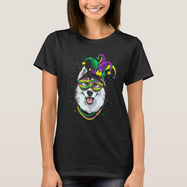 Mardi Gras Dog Carnival Siberian Husky Jester Husk T Shirt (Framsida)
