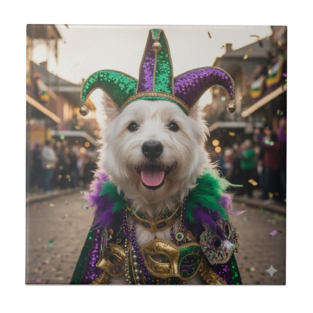 Mardi Gras Dog Jester Costume Kakelplatta (Framsidan)