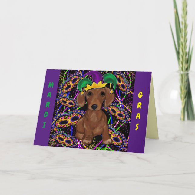 Mardi Gras Doxie Kort (Framsida)