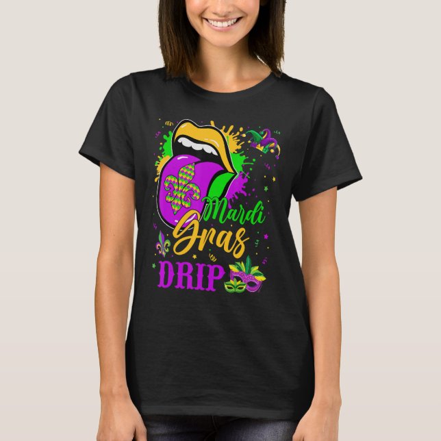Mardi Gras Drip New Orleans Louisiana Parad Costu T Shirt (Framsida)