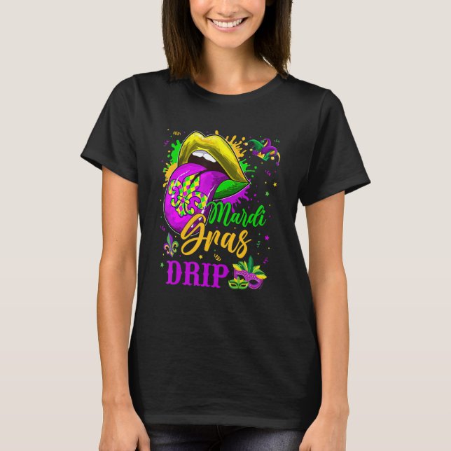 Mardi Gras Drip New Orleans Louisiana Parad Costu T Shirt (Framsida)