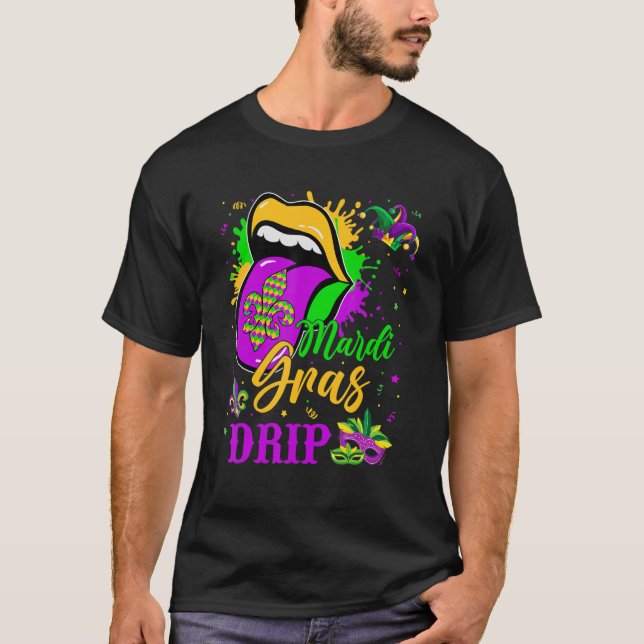Mardi Gras Drip New Orleans Louisiana Parad Costu T Shirt (Framsida)