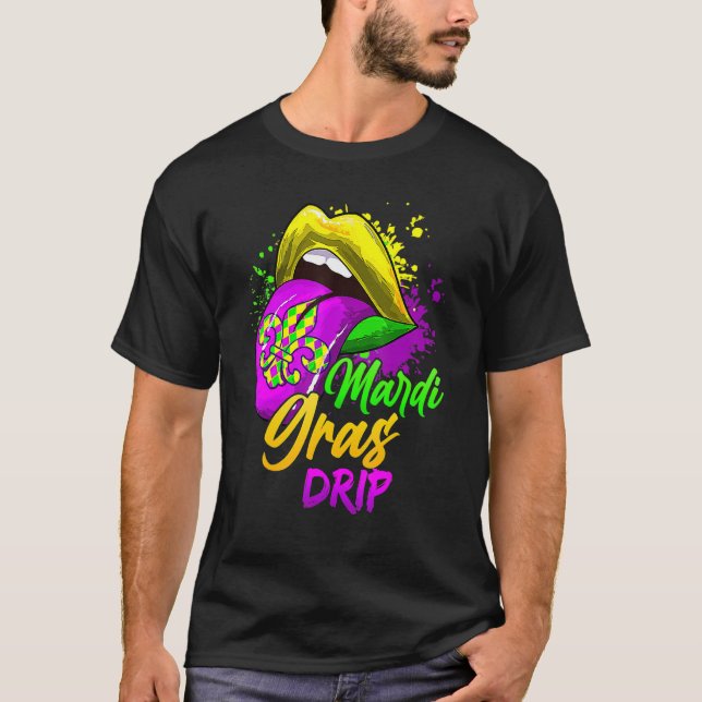 Mardi Gras Dripping Läppar Mardi Gras Drip Färg 1 T Shirt (Framsida)