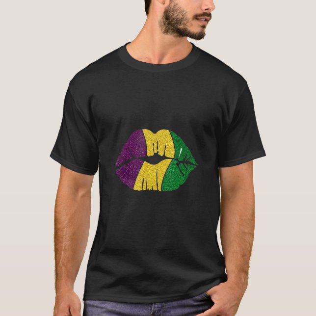 Mardi Gras Dripping Läppar Mardi Gras Drip Färg T Shirt (Framsida)