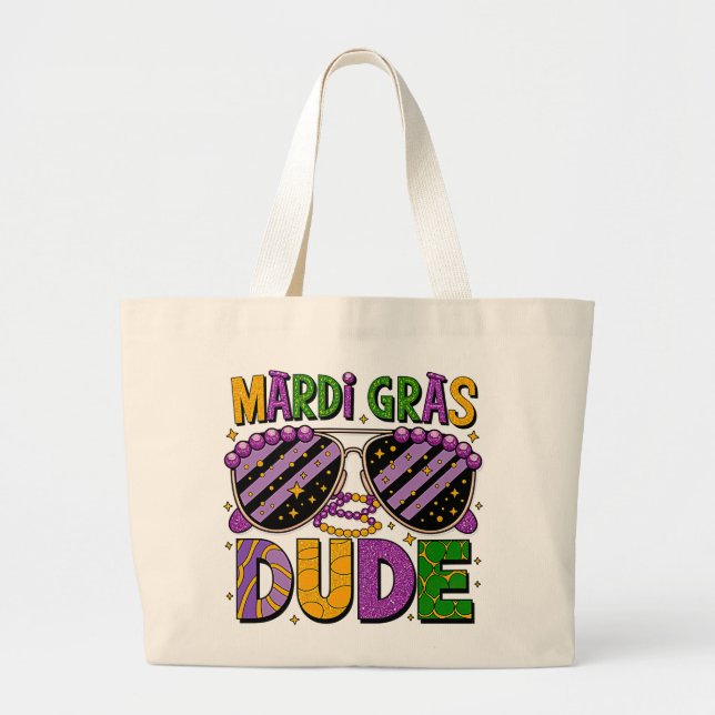 Mardi Gras Dude Tote Bag – Funny Carnival Party Ba Jumbo Tygkasse (Framsidan)