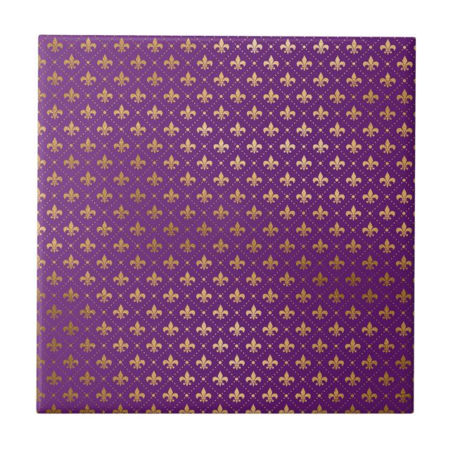 Mardi Gras Eleganta Fleur De Lis-rutor i Guld Kakelplatta (Framsidan)