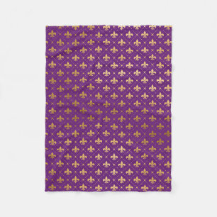 Mardi Gras Eleganta Gyllene Fleur De Lis Rutor Fleecefilt