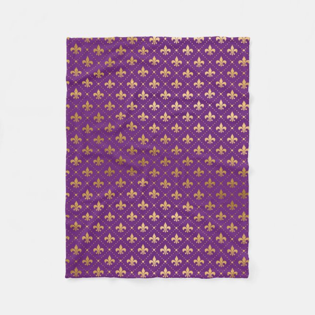 Mardi Gras Eleganta Gyllene Fleur De Lis Rutor Fleecefilt (Framsidan)