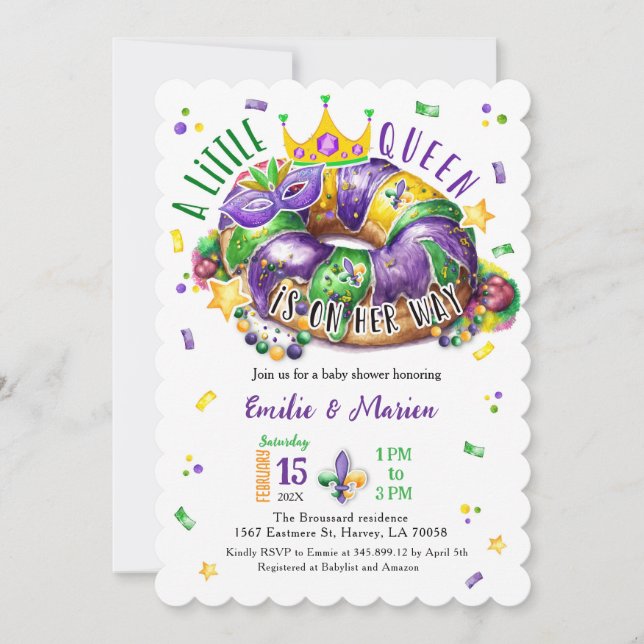 Mardi Gras En liten drottning Kammussla Inbjudan (Framsida)