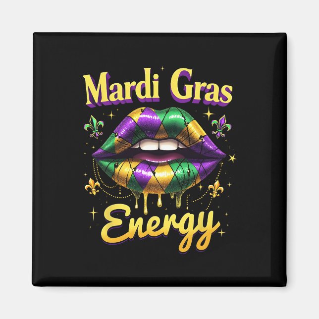 Mardi Gras Energikarneval Läppar New Orleans 2025  Magnet (Framsidan)