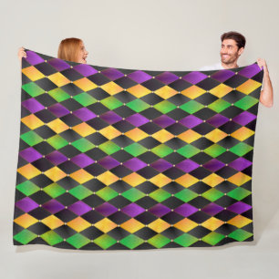 Mardi Gras Färg Diamond Harlequin Argyle - Black Fleecefilt