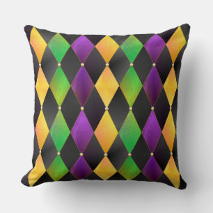 Mardi Gras Färg Diamond Harlequin Argyle - Black Kudde