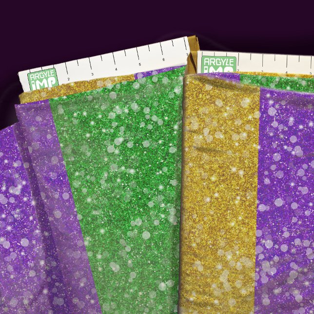 Mardi Gras Färg Glitter Rand Bling Tyg (close-up with ruler)
