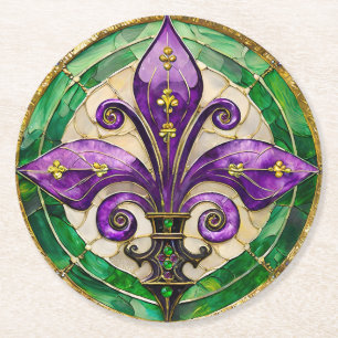 Mardi Gras Färgat Glas Fleur de lis Underlägg Papper Rund