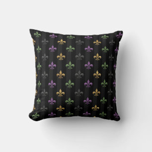 Mardi Gras Färgglad Fleur De Lis Mörk Vertikal Kudde
