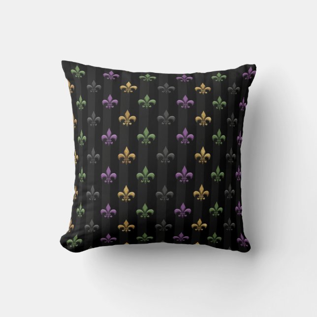 Mardi Gras Färgglad Fleur De Lis Mörk Vertikal Kudde (Framsida)
