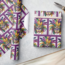 Mardi Gras Feather Mask Colorful Giftwrap Presentpapper