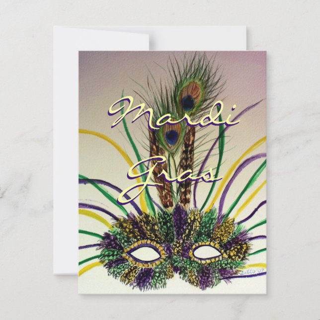 Mardi Gras Feather Mask Customized Party Inbjudnin Inbjudningar (Framsida)