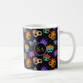 Mardi Gras Feather Mask Lila Grönt Blue Star Kaffemugg