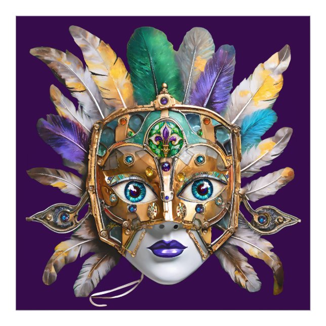 Mardi Gras Feather och Metall Mask Fototryck (Framsidan)