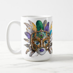 Mardi Gras Feather och Metall Mask Kaffemugg