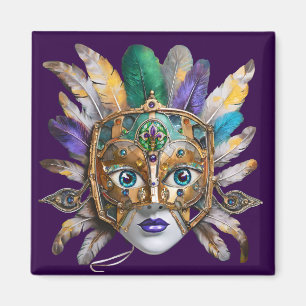 Mardi Gras Feather och Metall Mask Magnet