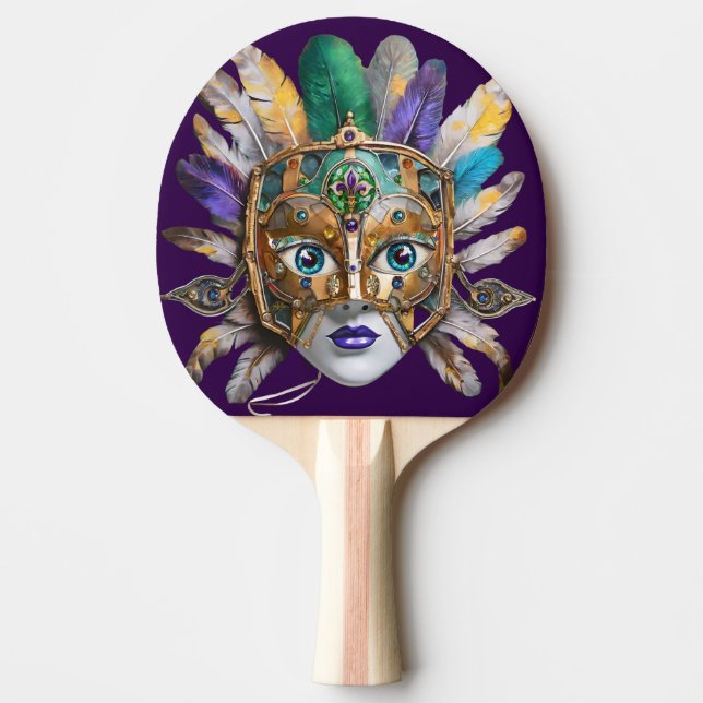 Mardi Gras Feather och Metall Mask Pingisracket (Framsidan)