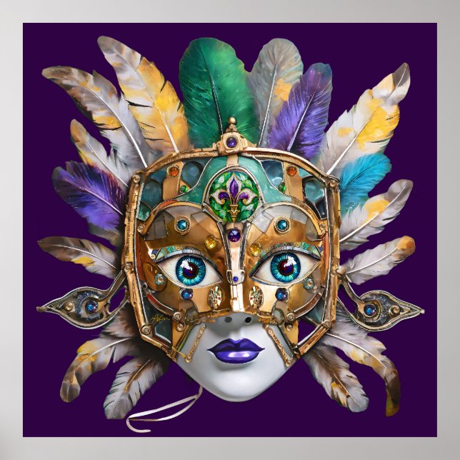Mardi Gras Feather och Metall Mask Poster (Framsidan)