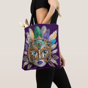 Mardi Gras Feather och Metall Mask Tygkasse