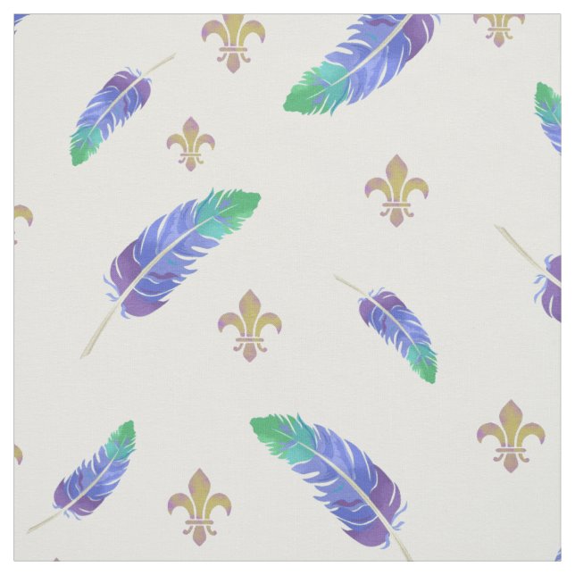 Mardi Gras Feathers och Fleur de Lis Mönster Tyg (Provkarta)