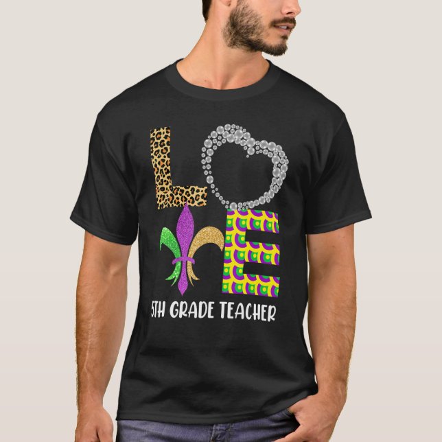 Mardi Gras Femte Klass Lärare Pärlor Mask Feather T Shirt (Framsida)