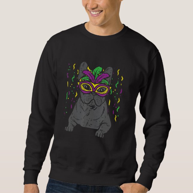 Mardi Gras Fench Bulldog Cute Carnival Frenchie Pe Lång Ärmad Tröja (Framsida)