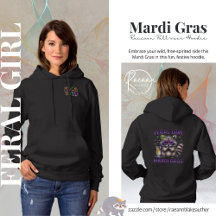 Mardi Gras Feral Girl Raccoon Pullover Hoodie