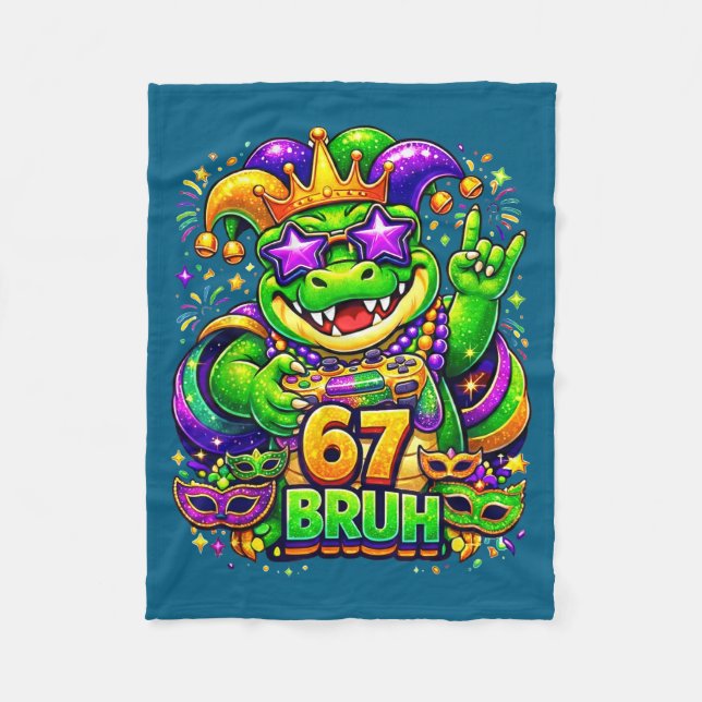 Mardi gras-fest alligator mardigator 67 bruh spel fleecefilt (Framsidan)